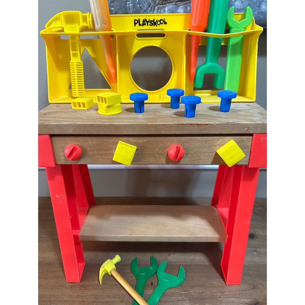 Playskool Vintage Wood and Plastic Workbench Kids Tool Bench Playset Toy